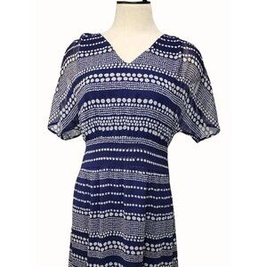 The Limited Womens Blue White Polka Dot Vneck Keyhole Short Sleeve Dress  XS